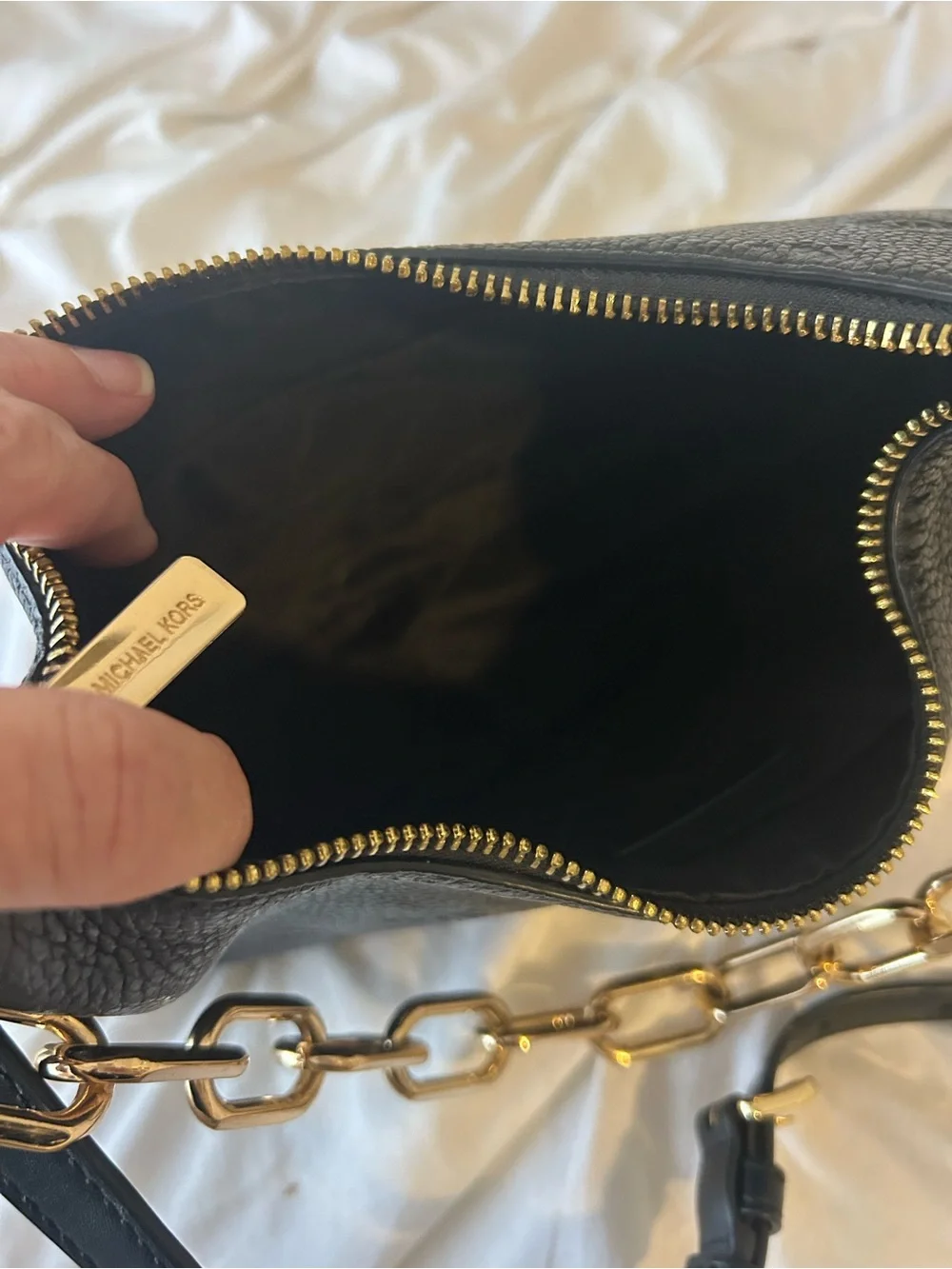 Michael Kors Black Leather Shoulder Bag with Gold Chain Strap